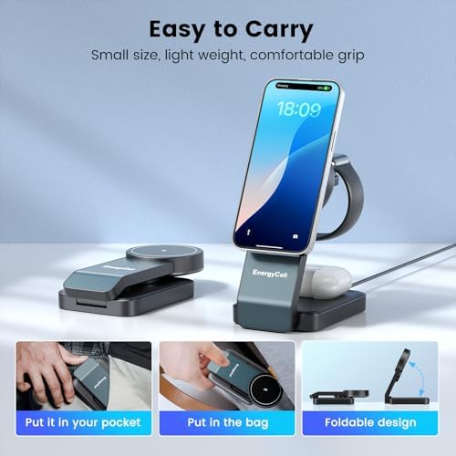 Ultimate 3-in-1 Wireless Charging Station for Apple Devices – Qi2 Certified 15 W Magnetic Fast Charger for i Phone 16/15/15 Pro/14/13/12, Apple Watch & Air Pods – Portable, Foldable Design for Efficient Charging and Minimal Clutter