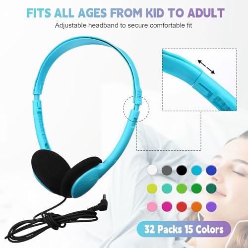 Enhance Classroom Learning with Konohan 32 Pack Adjustable Headphones – Durable Multicolor Wired Earphones for Students and Adults – Superior Audio Clarity and Comfort for Immersive Educational Experiences