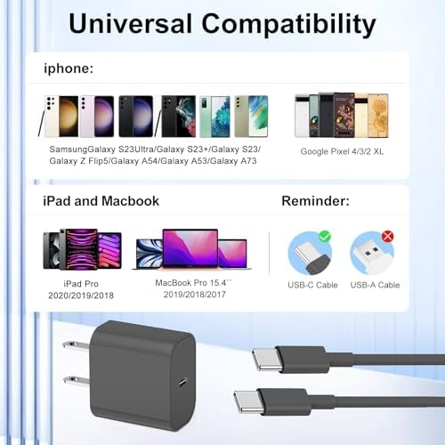 Ultimate 20 W Fast Charging Solution: 10 Ft i Phone 15 Charger with 3 Durable USB-C Cables & Dual Wall Adapters – Compatible with i Phone 15/15 Pro/Pro Max, i Pad Pro, Air Pods, and Samsung Devices for Rapid Power-Up and On-the-Go Convenience