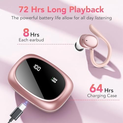 Tiksounds Bluetooth 5.3 Sport Earbuds – Ultimate 72-Hour Playtime with Powerful Deep Bass, Ergonomic Earhook Design & Advanced Four-Microphone Noise Cancellation, IP7 Waterproof for All-Weather Performance, LED Battery Display – Ideal for Fitness Enthusiasts and Everyday Use