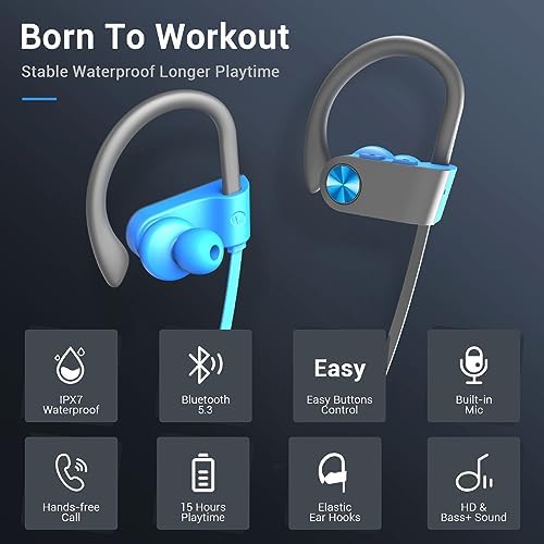 Ultimate Bluetooth 5.3 Waterproof Sports Earbuds – IPX7 Rated, 16-Hour Playtime, Noise Cancelling Mic, and Powerful Hi-Fi Bass for Active Lifestyles – Ideal for Gym and Running Enthusiasts