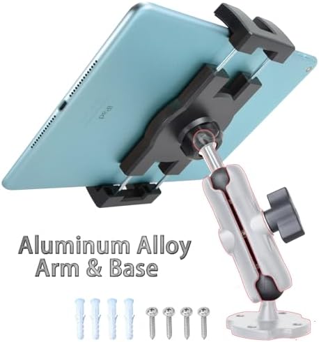 Heavy-Duty Truck Tablet Mount with Adjustable Aluminum Arm – Secure i Pad Holder for 6.5″-12.9″ Models, Perfect for Fleet Management and Navigation – 360-Degree Rotation, Quick-Release Mechanism, and Drill Base Compatibility for 1″ B Size Systems