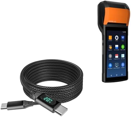 Premium 6 ft Box Wave USB-C to USB-C Charging Cable for Sunmi V2 – 100 W Fast Charge with LED Power Display – Durable Braided Nylon in Jet Black – Optimal Performance and Compatibility for Retail and Home Use