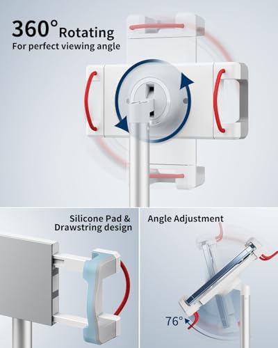 SAIJI Aluminum 360-Degree Rotating Tablet Stand – Adjustable Height Dock for 4.7″-15.6″ Devices – Ergonomic and Portable Cradle for i Phones, i Pads, Samsung Tablets, Kindles, and e Book Readers – Optimize Comfort and Enhance Viewing Experience