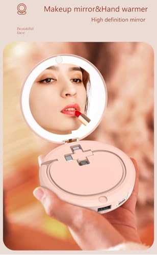 3-in-1 Women’s Portable Power Bank & Hand Warmer with Illuminated Makeup Mirror – 5000 m Ah Fast Heating USB Charger for Outdoor Adventures, Office, and Travel – Stylish and Functional Essential for Modern Women on the Go