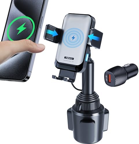 Revolutionary Auto-Clamping Wireless Car Charger with Robust Cup Holder Mount – 15 W Fast Charging for i Phone 11-16 Pro Max & Samsung S20-S24 Ultra, Universal Fit for Pixel 4-8 Pro – Maximize Safety and Convenience While Driving