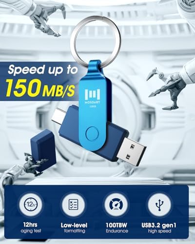 MOSDART 256 GB USB 3.1 Dual Flash Drive – Lightning-Fast Data Transfer for i Phone 15/16, Android, i Pad & Mac Book – Versatile USB-C & A Compatibility – Portable Keychain Design with LED Status Indicator