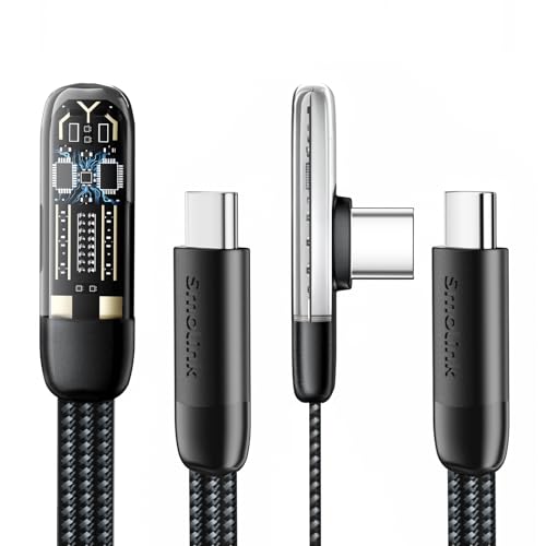 Smolink Right Angle USB C Cable, C to C Cable Fast Charging 100W 2-Pack 6FT, Flat Nylon Braided Type C Port 90 Degree USB C Cable for iPhone 16/15 Series MacBook Galaxy S24/S23/S22, iPad Pro, Black – Enhanced Compatibility and Speed