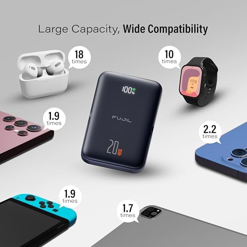 10,000 m Ah Magnetic Power Bank with Metal Kickstand, Ultra-Fast 20 W Charging, LED Battery Indicator, USB-C & Mag Safe Compatibility – Ideal for i Phone 15/14/13/12 Pro Series and Android Devices, Lightweight Design for On-the-Go Convenience