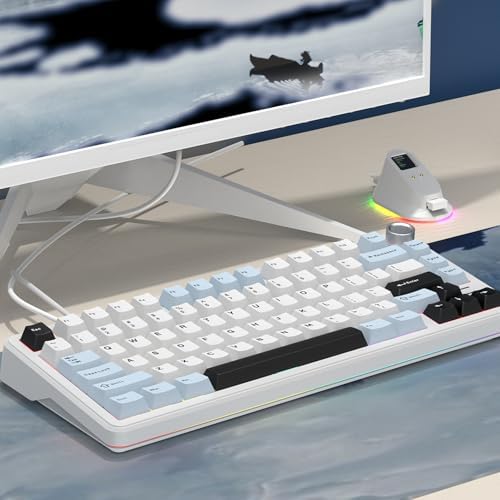 Elevate Your Gaming and Typing with the 75% Wired Hot Swappable Mechanical Keyboard – Customizable RGB Backlighting, Ergonomic Design, and Metal Volume Knob for Ultimate Control (Peach Linear Switch) – Perfect for Gamers and Professionals Alike!