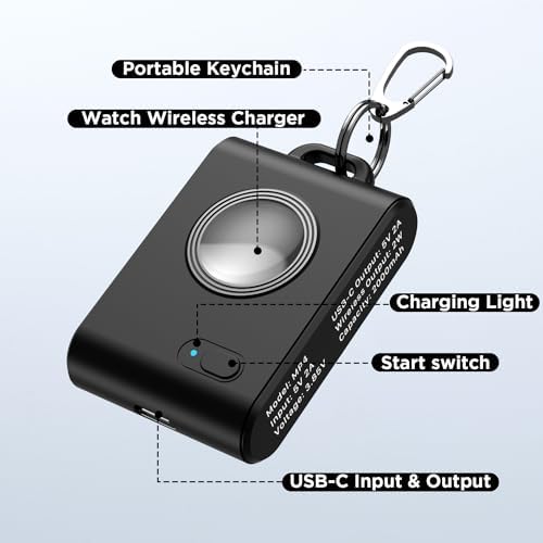 Compact Keychain Magnetic i Watch Charger Duo – Portable 2000 m Ah Power Bank for Apple Watch Series 1-9, SE, Ultra & Ultra 2 – Stylish Black & Pink Design for On-the-Go Charging Efficiency