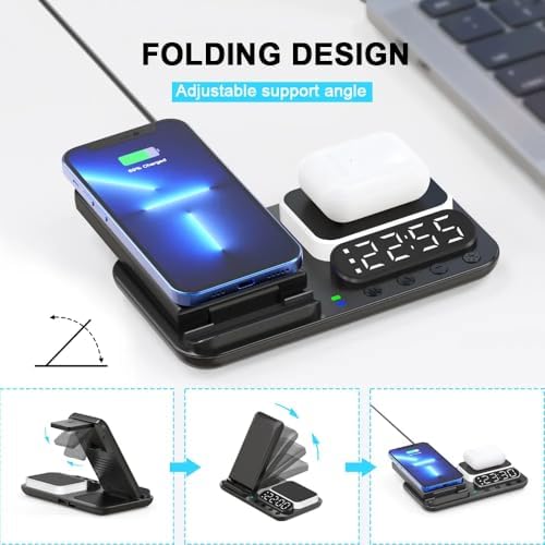 Revolutionize Your Charging Routine with the Tron TR42 7-in-1 Wireless Charging Station – 25 W Fast Charging for i Phone, Watch & Air Pods, Space-Saving Design, Digital Clock & Night Light for Home, Office, and Travel Use
