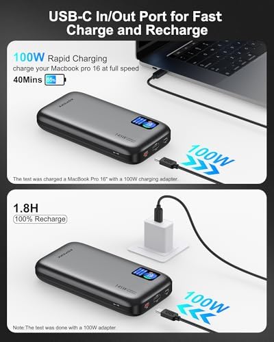 Asper X 24,000 m Ah Power Bank – 145 W High-Speed Portable Charger with Smart TFT Display and PD 3.1 Fast Charging, 3 USB-C Ports for Mac Book, i Phone 16/15/14/13, Dell XPS, Galaxy S24, Steam Deck – Ultimate Power Solution for Travelers and Gamers