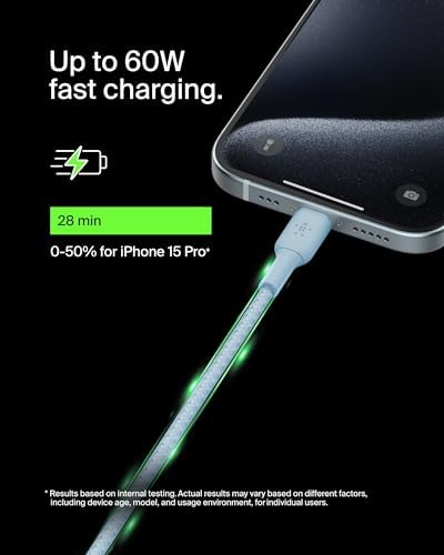 Belkin Boost Charge Braided USB-C to USB-C Cable – 1 m (3.3 ft) Durable Fast Charging Cable for i Phone, Galaxy, Nintendo Switch 2, i Pad Pro, and Pixel – Tangle-Free Design with 480 Mbps Data Transfer – Ultimate Universal Compatibility for All Your Devices