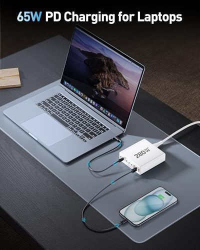 Revolutionize Your Charging Routine with the 280 W Ga N USB-C 8-Port Fast Charging Station – Power Up Laptops, Smartphones & More with PD 65 W Compatibility for Mac Book Pro/Air and Dell – Compact & Lightweight Design Perfect for Home, Office, and Travel – Universal Fast Charger for i Phone, Samsung Galaxy & All USB-C Devices