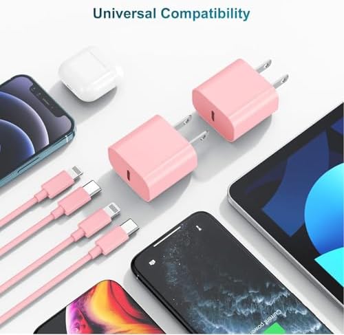 Ultra-Fast 20 W USB-C Charger with 6-Foot Lightning Cable – Convenient 3-Pack for i Phone 14/13 Pro, Ideal for Home and Travel – Superior Durability and Extended Reach for Effortless Charging Anytime