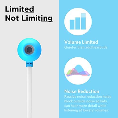 Lil Gadgets Safe Sound Kids Earbuds – Comfortable Wired Earphones for School with Volume Limiting, In-Line Microphone, Travel Case & Audio Splitter – Perfect for Young Learners in Blue