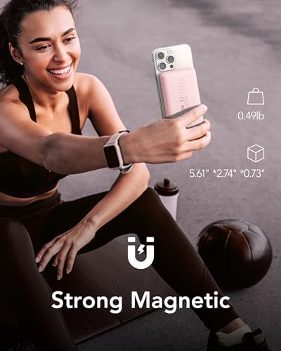 VRURC 10000 m Ah Magnetic Portable Charger – 3-in-1 Fast Wireless Charger for i Phone 14/13/12 Series, Apple Watch & Air Pods – 22.5 W Quick Charge Power Bank in Stylish Pink – Ultimate On-the-Go Charging Solution with Enhanced Compatibility