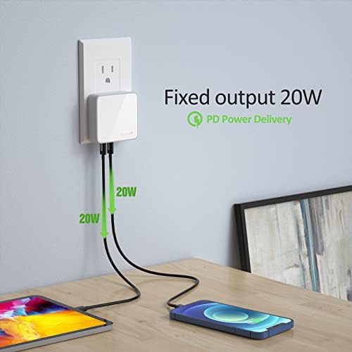 Nekmit 52 W Ultra-Compact 4-Port USB C Fast Charger – Dual 20 W Power Delivery & Dual USB Ports for Rapid Charging of i Phone 13, Galaxy, Pixel, i Pad Pro & More – Sleek Design for Home, Office & Travel Efficiency