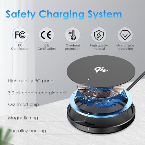 Ultra-Fast Qi2 Magnetic Wireless Charger – 15 W Mag Safe Charging Solution with 1.2 m Cable for i Phone 12/13/14/15 & Air Pods – Effortless Snap-On Design for Enhanced Compatibility and Portability