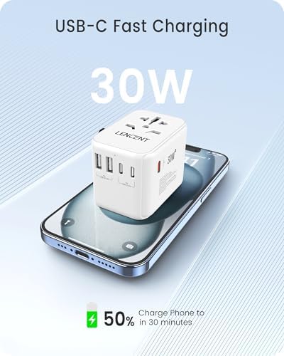 LENCENT 20 W Fast Charging Universal Travel Adapter – Compact International Power Converter with Dual USB and USB Type-C Ports – Ultimate Solution for Worldwide Device Charging in USA, UK, EU, and AUS (Black) – Reliable and Safe Charging for Global Explorers