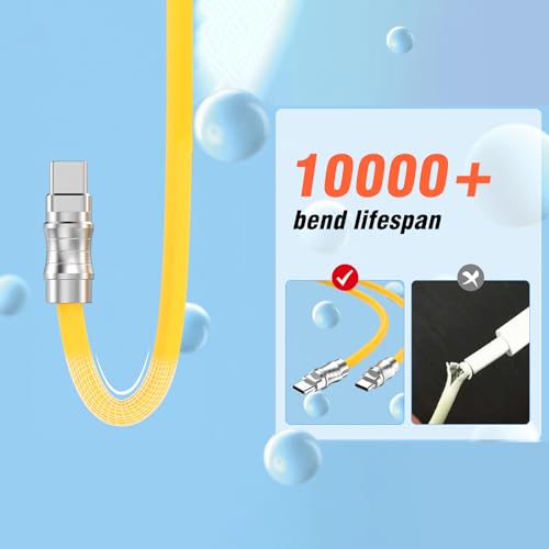 USB C to USB C Silicone Cable 2Pack 10FT, Ultra Flexible & Soft USB Type C 100W Fast Charging Cable, Geek Industrial PD Data Transfer Cable for Phones,Tablet,Laptops(Yellow) – Enhanced Compatibility and Speed