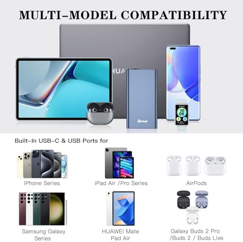 BONAI 12,000 m Ah Portable Power Bank – Ultra-Fast Charging with Dual USB-C Ports for i Phone 15/14/13/12, Galaxy Android, and i Pad – Sleek, Lightweight Design for On-the-Go Convenience and Enhanced Device Compatibility