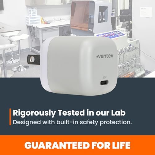 Ventev 30 W USB-C Fast Charging Wall Charger – Compact Design for i Phone 16/15 Series, Air Pods Pro, i Pad Pro, Pixel 9, Samsung Galaxy S25 Ultra | Effortless Power Boost for On-the-Go Charging in Sleek White Finish