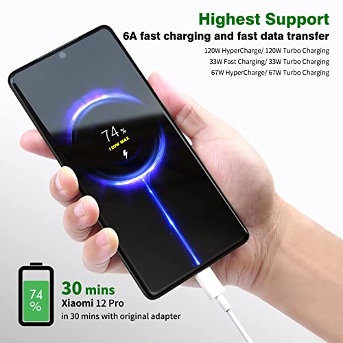 Jelanry 120 W USB C Cable – 6.6 ft Fast Charging Type C Cable for Xiaomi Devices, 6 A Hyper Charge Turbo Charging, Durable 2-Pack for Enhanced Performance and Compatibility with Redmi Note 11 Pro, Pad 5, and More