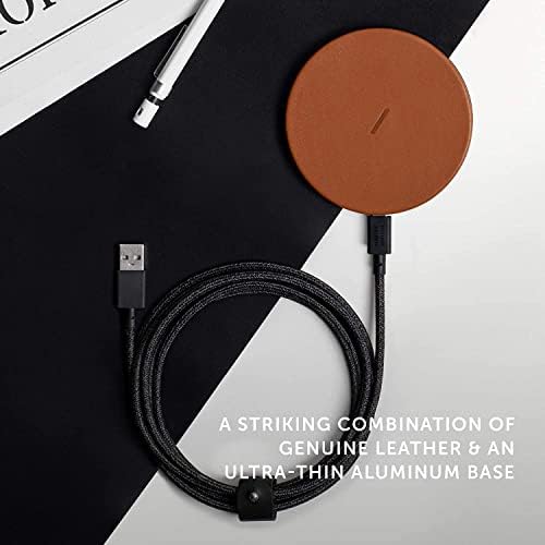 Luxury Italian Leather Wireless Charger – Native Union High-Speed Qi Certified Pad for i Phone 12/11 Series – Elegant Tan Charging Station with Enhanced Compatibility and Style – Perfect for Home or Office Use
