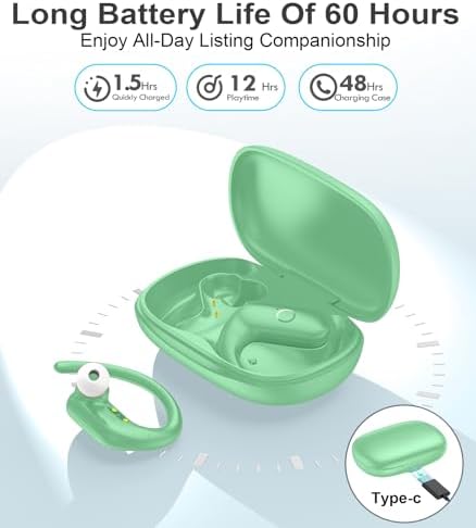 MOZOTER Wireless Sport Earbuds: Stylish Bluetooth Headphones with Enhanced Deep Bass, Secure Earhooks for Active Comfort, and Unmatched 60-Hour Battery Life – Ideal for Fitness, Meetings, and Everyday Use