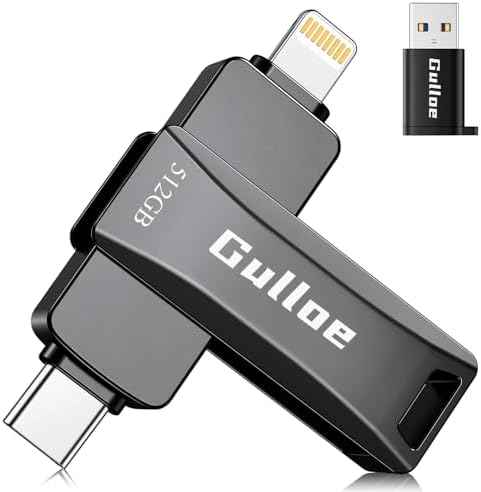 Gulloe 512 GB Flash Drive for i Phone, i Pad, Android & PC – Effortless Plug and Play USB Memory Stick with No App Needed, Sleek Metal Silver Design for Fast Photo and Video Backup, Perfect Storage Expansion Solution