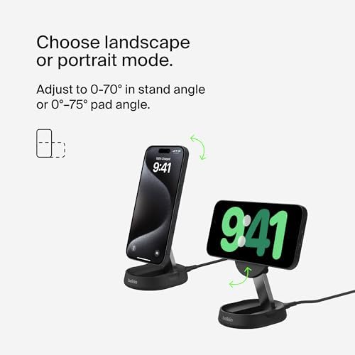 Belkin 15 W Fast Convertible Magnetic Charging Stand – Mag Safe & Qi2 Compatible Power Hub for i Phone 16/16 Plus/16 Pro/16 Pro Max, i Phone 15/14, Apple Air Pods Pro – Stylish White Design for Enhanced Efficiency and Device Versatility