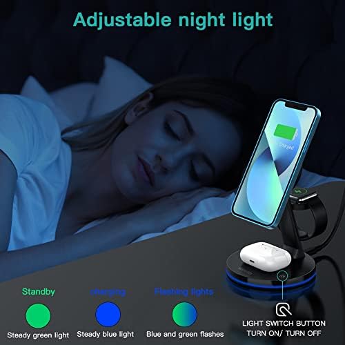Weetla Magnetic 3-in-1 Wireless Charging Station – Rapid Charge for i Phone 13/12 Series, Apple Watch 7/6/SE/5/4/3/2, and Air Pods Pro/2 – Includes QC 3.0 Adapter for Optimal Efficiency – Compact Design Ideal for Home, Office, and Travel – Stylish Solution to Eliminate Cord Clutter with Long-Lasting Durability