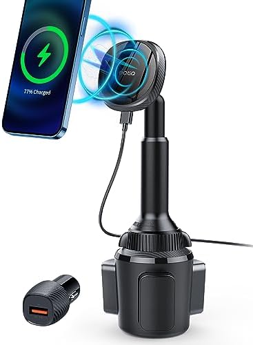 OQTIQ Mag Safe Cup Holder Wireless Charger for i Phone 12-16 – Fast Charging Magnetic Phone Mount with Heat Dissipation, Adjustable Fit, and QC 3.0 Adapter – Ultimate Convenience for On-the-Road Power and Navigation