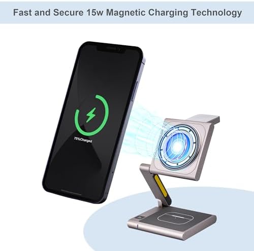 Ultra-Fast Foldable Wireless Charging Station for Apple Devices – 4-in-1 Multi-Device Charger with Mag Safe Compatibility, Lightweight Aluminum Alloy Design, Ideal for Travel & Home Use, Includes Built-in Charging Indicator for Enhanced Convenience and Style