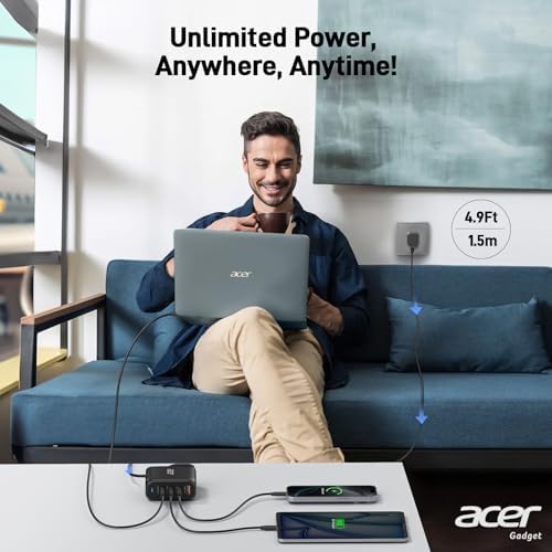Acer 100 W Ga N II USB-C Charger with 4-Port Extension Cable – Ultra-Fast Charging for Mac Book Pro/Air, i Phone 16, Galaxy S24, i Pad Pro, Acer Nitro 5 – Compact & Versatile Power Solution for Home, Office, and Travel – Safe, Efficient, and Convenient Charging with Foldable Design and Removable Cord