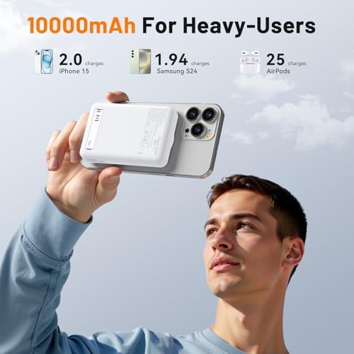 Ultimate Magnetic Portable Charger 10,000 m Ah – Qi2 Certified 15 W Fast Wireless Power Bank with Foldable Stand, PD20 W USB-C Cable for i Phone 16/15/14/13/12 Series – Effortless Charging on the Go