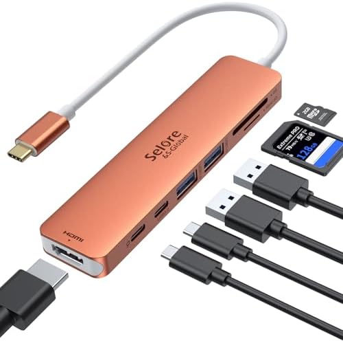 Ultimate 7-in-1 USB C Hub HDMI Adapter for Mac Book Pro & Air – High-Speed 4 K HDMI, Dual USB 3.0, SD/TF Card Reader, and 100 W Power Delivery – Compact and Durable Dongle for Seamless Connectivity with Dell XPS & Lenovo Think Pad