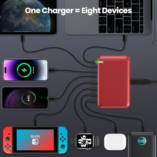 200 W Ga N III USB C Charging Hub – 6-Port Fast Charging Station for Laptops and Devices – PD 65 W Compatible with Mac Book Pro, i Pad, i Phone 15/16, Galaxy S23/S24, Steam Deck & More – Ultimate Universal Charger for Home, Office & Travel