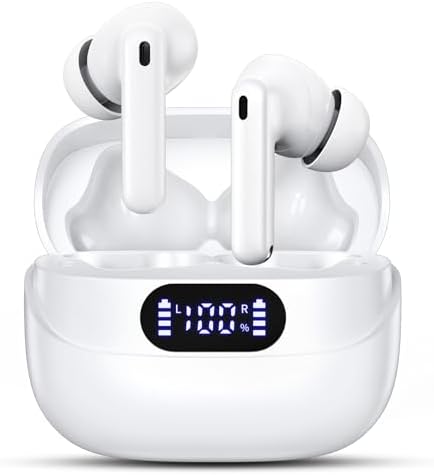 Sleek Rose Gold Wireless Earbuds with Bluetooth 5.3 | 42-Hour Long Battery Life & IPX7 Waterproof Design | Premium Noise Cancelling Earphones for Exceptional Audio | Intelligent LED Display for Seamless Connectivity on i OS & Android