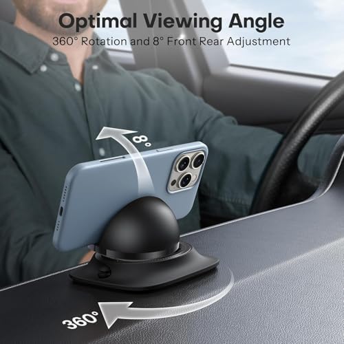 Car Phone Holder Mount, Dashboard Cell Phone Stand with Anti-Slip Base, Dual Adjustable Clips, Universal Compatibility (Ring) – Enhanced Compatibility and Speed