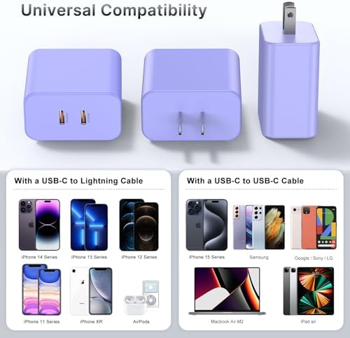 40 W Dual USB-C Fast Charging Block – Ultimate Portable Power Adapter for i Phone, i Pad, Samsung & More – 2-Pack for Effortless Multi-Device Charging – Rapidly Energize Your Gadgets Anywhere