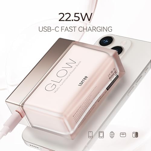 Elegant LOFREE Glow Power Bank – 10,000 m Ah Compact Charger with 22.5 W USB-C Fast Charging & 3 LED Light Effects – Stylish Portable Power Solution for i Phone, i Pad, Samsung Galaxy, Pixel – 270° Rose Fume Design – Ultimate Compatibility & Safety Features