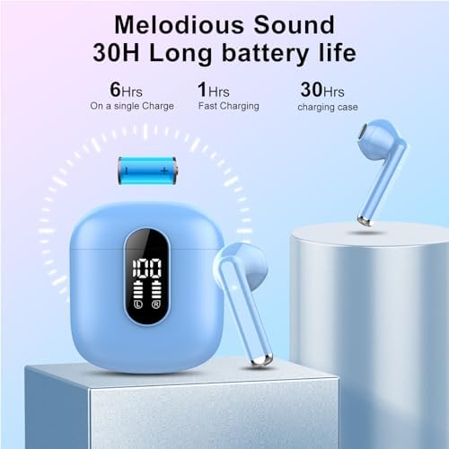 Jesebang Pink Bluetooth 5.3 Wireless Earbuds – Stylish Stereo Earphones with ENC Microphone, 30-Hour Playtime, IP7 Waterproof Rating for Gym & Outdoor Adventures, Dual LED Battery Display – Ultimate Audio Freedom on the Move