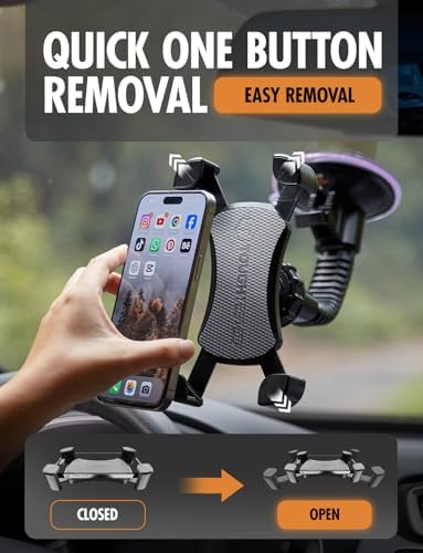 Mammoth Windshield Mobile Mount by Tough Tested: Double-Ribbed Gooseneck Arm with 360-Degree Rotation, Extra-Large Suction Grip for Secure Device Hold, Quick Release Design for Effortless Access – Ultimate Driving Convenience and Compatibility