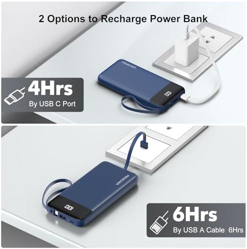 Ultimate 10000 m Ah Portable Power Bank with Built-in Charging Cable and LED Power Indicator – Travel-Ready External Battery Pack for i Phone 16/15, Samsung S22, and Android Devices – Unmatched Compatibility and Rapid Charging for On-the-Go Lifestyles
