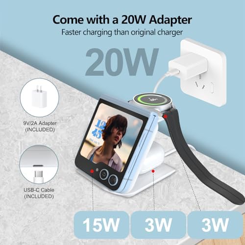 Portable 2-in-1 Fast Charging Station for Samsung Galaxy Z Flip Series – Foldable Wireless Charger with Enhanced Compatibility for Galaxy S, Note, and Watch – Ideal Travel Companion with Adapter Included – Sleek Black Design for Effortless Power on the Go