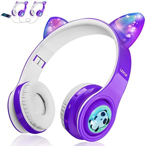 Vibrant Purple Wireless Bluetooth Headphones for Kids with LED Lights – Safe 85 d B Volume Control, Music Sharing Fun, and Long Battery Life – Perfect Over-Ear Headphones for Boys and Girls to Enjoy Music and Learning on the Go