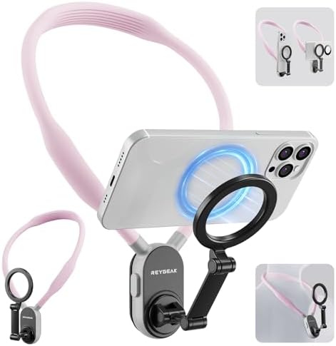REYGEAK Magnetic Neck Phone Mount – Ultimate Hands-Free Vlogging Solution for i Phone 16/15/14/13/12 & Android Devices | Lightweight Adjustable Chest Stand for Effortless Video Capture | Enhanced Stability with Advanced Magnetic Technology | Perfect for Outdoor Adventures and Creative Content Creation